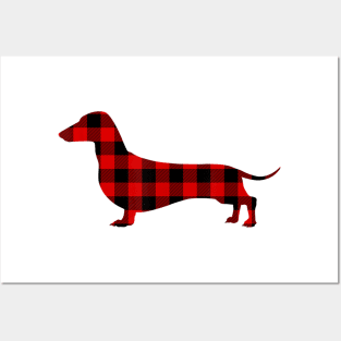 Dachshund Red Buffalo Plaid Christmas Posters and Art